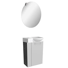 FACKELMANN - Set di mobili da bagno luminosi, 4 pezzi, Lino, WC a LED, lavabo da appendere, 45 cm e specchio rotondo da bagno