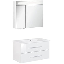 FACKELMANN B.Clever - Set di mobili da bagno, 2 pezzi, 90 cm, con lavabo in marmo e armadietto a specchio a LED