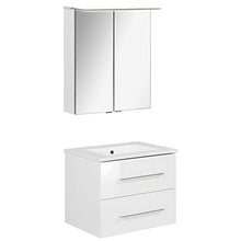 Fackelmann - Set di mobili da bagno B.Perfect, 2 pezzi, con mobiletto sottolavello, con lavabo in ceramica, da appendere, 60 cm e armadietto a LED