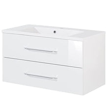 FACKELMANN B.Clever - Set di mobili da bagno, 2 pezzi, 90 cm, con lavabo in marmo e armadietto a specchio a LED