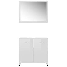 Irfora Mobiletto Bagno, Set Mobili da Bagno, Mobile Specchio Bagno, Mobiletto Salvaspazio, Arredo Bagno, in Truciolato Bianco Lucido