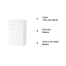 Kullen, cassettiera Ikea, mobile per la camera da letto, con 5 cassetti, colore: bianco