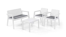 Keter Emily Lounge Set, Mobili da Giardino Superficie Liscia con Divano 2 Posti 2 Sedie e Tavolino, Bianco