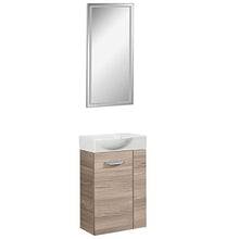 Fackelmann - Set di mobili da Bagno per Ospiti con lavabo in Ceramica e Specchio da Bagno a LED, 45 cm, 3 Pezzi, Colore: Marrone Chiaro