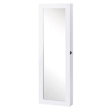 homcom Armadio Portagioielli da Parete con Specchio in Legno MDF, Bianco, 37x9.5x112cm