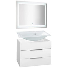 FACKELMANN Kara - Set di mobili da bagno, 3 pezzi, 80 cm, con mobiletto sottolavello, lavabo in vetro e armadietto a LED