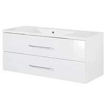Fackelmann – Set di mobili da bagno B. Clever 2 pezzi 120 cm Bianco con mobiletto da bagno con lavabo in marmo e armadietto a specchio LED