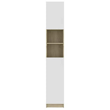 Cikonielf - Mobile da bagno, armadio in altezza, con 4 ripiani e 2 ripiani aperti, 32 x 25,5 x 190 cm, colore: bianco e rovere Sonoma