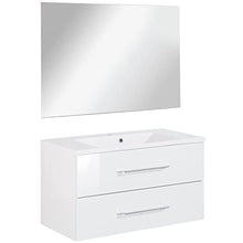 FACKELMANN B.Clever - Set di mobili da bagno, 2 pezzi, 90 cm, con lavabo in marmo e specchio da bagno