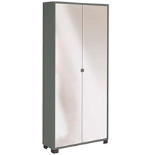 iperbriko Armadio Multiuso Slim Due Ante a Specchio Otto Ripiani Titanio 83x29x h190 cm