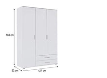 Rauch Möbel Rapido Armadio con 2 cassetti, 3 Ante, Pacchetto di Accessori Basic 3 Ripiani, 1 Asta Appendiabiti, Legno ingegnerizzato, Bianco, 52 x 127 x 188 cm