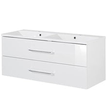 FACKELMANN B.Clever - Set di mobili da bagno, 2 pezzi, 120 cm, con lavabo in marmo e armadietto a specchio a LED