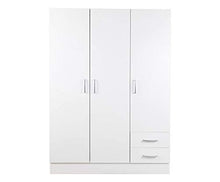 Dmora Armadio a Tre Ante e Due cassetti con Ripiani e Barra Appendiabiti, Colore Bianco, cm 120 x 50 x h170