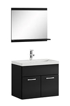 Set di mobili da bagno Montreal 02, 60 cm, con lavabo, mobile sottolavabo, specchio, colore: nero lucido