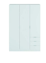 Dmora Armadio Ante e Tre cassetti con Ripiani e Barra Appendiabiti Colore Bianco, Misure in cm 121 x 51 x h180, Small
