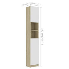 Cikonielf - Mobile da bagno, armadio in altezza, con 4 ripiani e 2 ripiani aperti, 32 x 25,5 x 190 cm, colore: bianco e rovere Sonoma