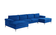 BHDesign Amanda XL New – Divano angolare Panoramique Xtra Large – Moderno – Velluto – Colore Blu