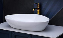 Lavabo in ceramica ovale per bagno, grande lavabo, 59 cm L x 39 cm B