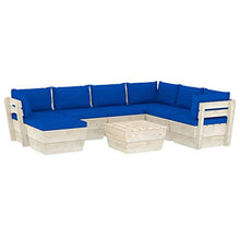 SKM Set Divani da Giardino su Pallet 8 pz con Cuscini Legno Abete (152.4kg) Blu-3646