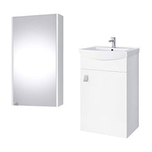 Planetmöbel - Set di mobili da bagno composto da mobile sotto-lavabo e armadietto a specchio, con sifone, ideale per il bagno degli ospiti, colore bianco