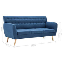 Tidyard Divano a 3 Posti in Stoffa Imbottito,Divani da Soggiorno Moderna,172x70x82cm Blu