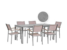 Beliani Set da Giardino Tavolo Simil Cemento 6 Sedie Tessuto Beige 180 x 90 cm GROSSETO