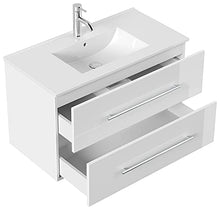 Set di mobili da bagno Firenze 90 (4 parti/C) bianco lucido e armadio a specchio