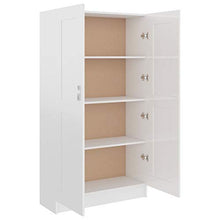 Festnight Libreria Bianco Lucido con 4 Ampi Scomparti e 2 Ante,Librerie per Soggiorno, Librerie per arredo Studio 82,5x30,5x150 cm in Truciolato