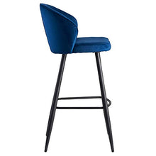 Wohnling Sgabello da bar in velluto blu con schienale, 56 x 102,5 x 52,5 cm, sgabello da cucina scandinavo, in tessuto e metallo, 110 kg, design sedia da bar, sgabello da bistrò imbottito