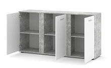 BIM Furniture Comò Amigo con 3 ante 190 cm, credenza multiuso per camera da letto, soggiorno, tappetino bianco