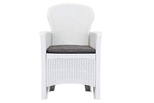 Tomaino Tavolo e sedie da Giardino in plastica Simil Rattan (Bianco)