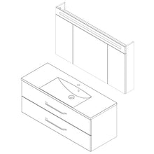 FACKELMANN B.Clever - Set di mobili da bagno, 2 pezzi, 120 cm, con lavabo in marmo e armadietto a specchio a LED