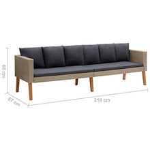 Divano da giardino a 3 posti con cuscini in polyrattan, beige