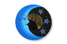 Specchio decorativo da parete sole e luna in legno blu dipinto a mano
