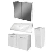 FACKELMANN - Set di mobili da bagno, 4 pezzi, colore: Bianco lucido Lima - Mobile sottolavabo in ghisa, 80 cm e LED