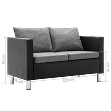 Tidyard Divano a 2 Posti Moderno in Similpelle Nero e Grigio Chiaro 119 x 61 x 62 cm (L x P x A)