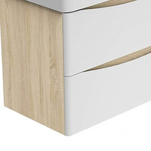 Xinyang Mobile da bagno sospeso 80 cm bianco + rovere con doppi cassetti e lavabo in pietra artificiale bianca