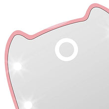 DKee Mini Portatile Orecchie di Gatto LED Specchio Trucco 2 Volte Con Trucco Piccolo Specchio Di Bellezza Specchio Vanity Specchio Rosa