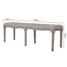 Festnight- Panca in Legno Massello e Lino 150x40x48 cm Grigio Chiaro