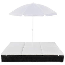 vidaXL Lettino Prendisole in Polirattan con Ombrellone Nero Sdraio Giardino