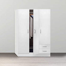 Dmora Armadio a Tre Ante e Due cassetti con Ripiani e Barra Appendiabiti, Colore Bianco, cm 120 x 50 x h170