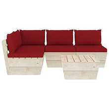 SKM Set Divani da Giardino su Pallet 5 pz con Cuscini Legno Abete (92.5kg) Rosso-3489