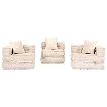 vidaXL Pouf Modulare a 3 Posti Comodo Ampio Divano Letto Robusto Resistente Durevole Solido Arredo Camera Mobile Imbottito Decorativo Beige in Tessuto