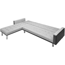 SKM Divano Letto ad Angolo Tessuto 218x155x69 cm Bianco e Grigio A