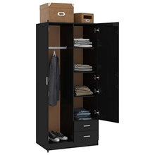 Montloxs Armadio a 2 Ante, ripiano, Appendiabiti e cassetto, mobili per Camera da Letto, 80x52x180 cm, Nero Lucido