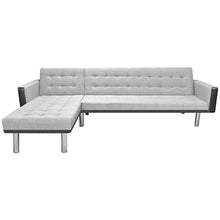 SKM Divano Letto ad Angolo Tessuto 218x155x69 cm Bianco e Grigio A