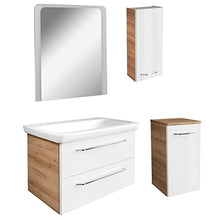FACKELMANN Set di mobili da bagno da 5 pezzi Milano sospesi con vasca in ceramica da 100 cm e specchio da bagno a LED