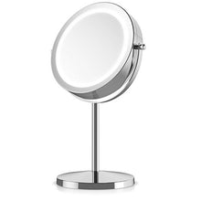 Navaris specchio ingrandente rotondo con LED - ingranditore 5x per il trucco rasatura da appoggio con luce integrata 17 LED - girevole 360° argento
