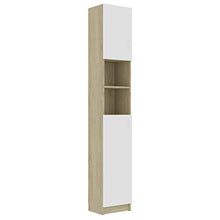 Cikonielf - Mobile da bagno, armadio in altezza, con 4 ripiani e 2 ripiani aperti, 32 x 25,5 x 190 cm, colore: bianco e rovere Sonoma