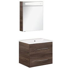 FACKELMANN B.Clever - Set di mobili da bagno, 2 pezzi, 60 cm, con lavabo in marmo e armadietto a specchio a LED